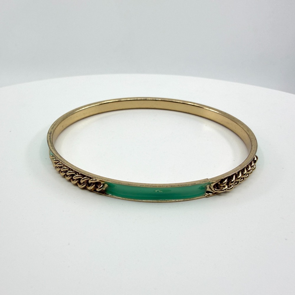 Gold Tone Mint Green Enamel Bangle Bracelet Stackable Boho Y2K